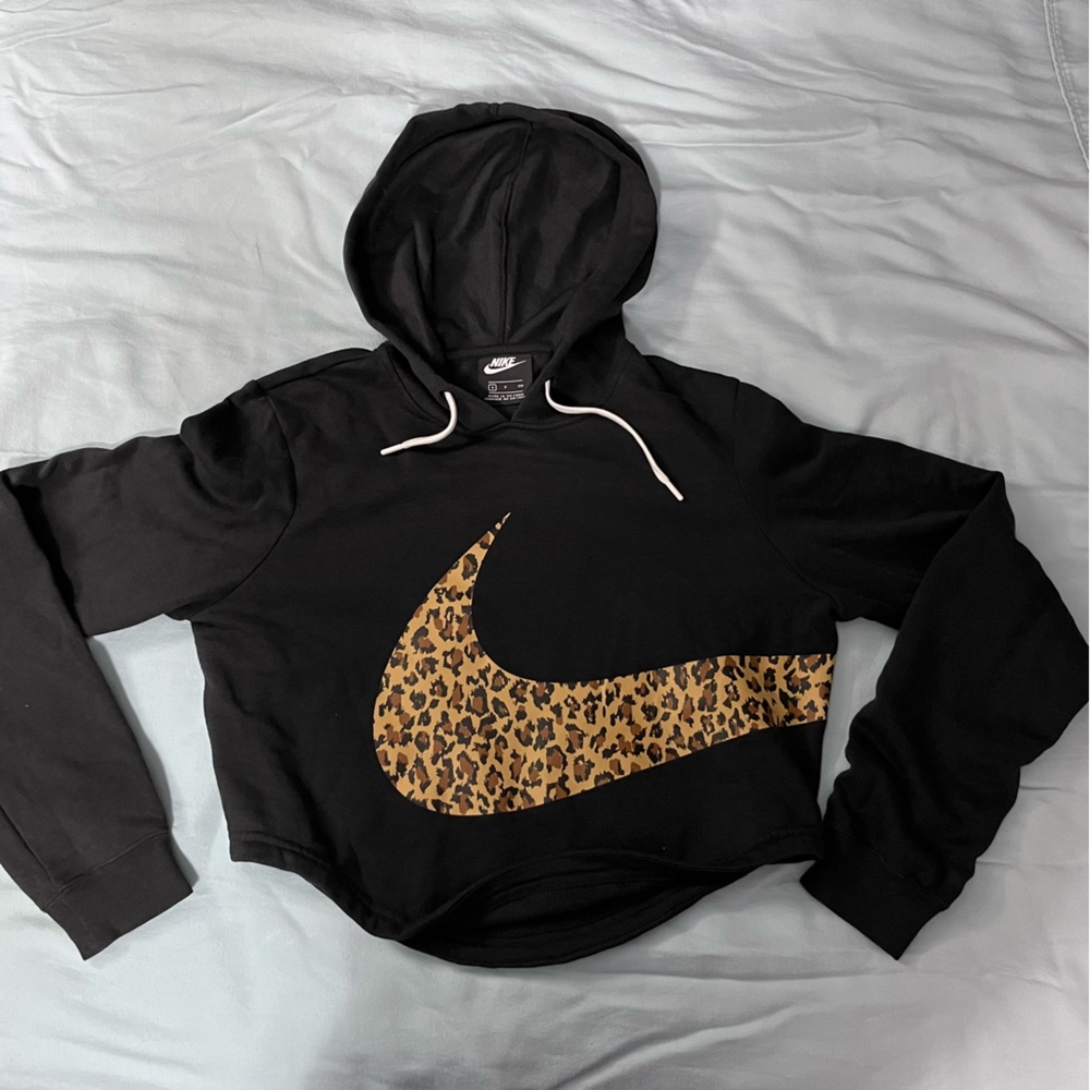 Black Nikes hoodie with cheetah print